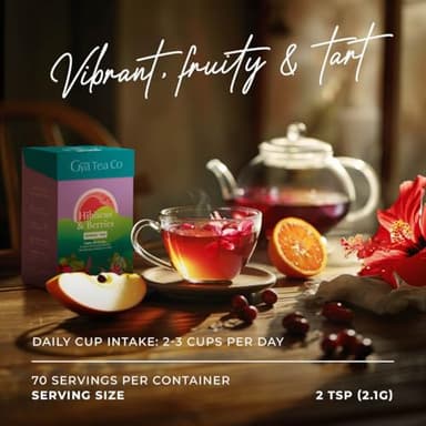 Gya Tea Co Hibiscus Berry Herbal Loose Leaf Tea - Natural Decaf Flower & Fruit Tea with Cranberry, Apple & Hibiscus for Body Wellness & Digestion Health - 5.29 Oz - 70 Cups - Image 2