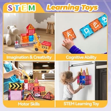 Magnetic Tiles Road Set with Car Crane and Toy Figurine, Construction Tiles Building Blocks Set for Kids Birthday Gifts, Educational STEM Sensory Toys for 3 4 5 6 7 8+ Year Old Toddlers Boys Girls - Image 6