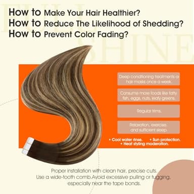 Full Shine Balayage Tape in Hair Extensions Human Hair Color 4 Brown Ombre 24 Blonde And 4 Brown Seamless Skin Weft Invisible Remy Tape in Extensions 24Inch for Women 50Gram 20Pcs Natural Straight - Image 3