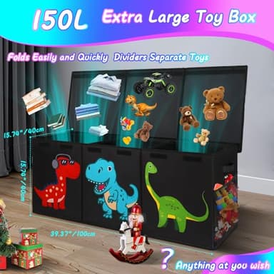 Mabahoo Extra Large Toy Box Chest, Collapsible Storage Organizer with Lids, Sturdy Dinosaur Toybox for Boys Girls, 40"x16"x16" Kids Storage Bin Box Baskets for Living Room, Playroom, Bedroom, Nursery - Image 2