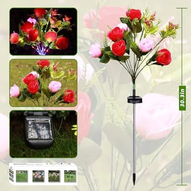 Solar Flower Lights Outdoor Garden Decor,Roses Multi-Color Changing LED Waterproof,Birthday Gifts for Women Mom Grandma,for Yard Lawn Backyard Landscape Pathway Patio Outside Gardening Gifts-2 Pack - Image 6
