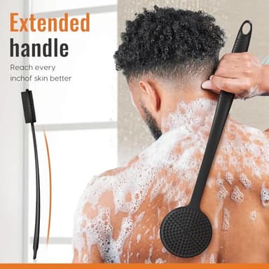 VWMYQ Silicone Back Scrubber for Shower, 17in Lengthen Long Handle Body Brush, Double Sided Shower Brush for Shower Exfoliating and Massage Can Produce Rich Foam, Long Handle Back Scrubber for Men. - Image 5