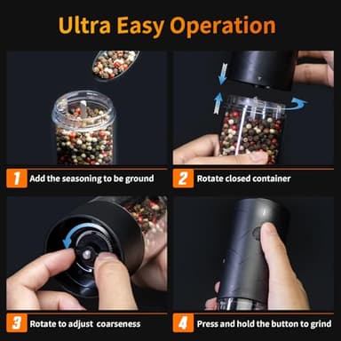 2Pack Electric Salt and Pepper Grinder Set USB Rechargeable with Warm LED Light, Adjustable Coarseness Lidaop Large Capacity Automatic Salt Pepper Mill Grinder for Kitchen, Restaurant, Outdoor, Black - Image 7