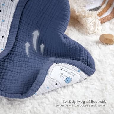 lulumoon Muslin Baby Blanket - Cotton Quilt Blankets for Toddlers - Reversible Nursery Crib Blanket for Baby Boys and Girls 47"x47"(Blue) - Image 4