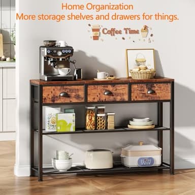 Furologee Entryway Table, 38'' Console Sofa Table with 3 Fabric Drawers, Industrial Entry Way Table with Storage Shelves, Display Shelf for Living Room, Hallway, Entrance, Foyer, Rustic Brown - Image 8