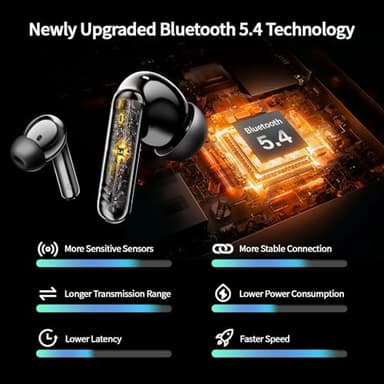 Wireless Earbuds, Bluetooth 5.4 Headphones in Ear Bass Stereo, Ear Buds with 4 ENC Noise Cancelling Mic, 38H Playtime with LED Display, IPX7 Waterproof Wireless Earphones for iOS Android, USB-C - Image 3