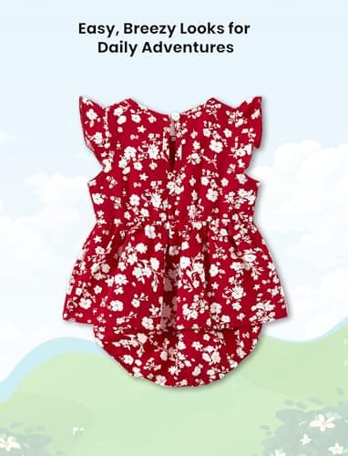 PATPAT Family Matching Outfits - Mommy and Me Dresses Matching Set Casual Boho Dusty Ruffle Sleeve Romper Dress for Newborn Red Floral for Baby Girl 3-6 Month - Image 4