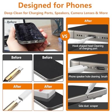 Cell Phone Cleaning Kit, iPhone Cleaning Kit for Charging Port Cleaner Keyboard Cleaning Kit for Airpods/Android/USB C/Earbuds/Laptop/iPad/Camera Lens with Stylus Pen, SIM Tool, Screen Brush (White) - Image 2