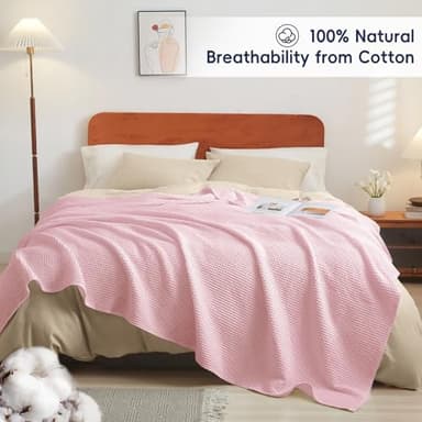 PHF Pre-Washed Cotton Waffle Weave Blanket King Size for Bed,Snag Proof Throw Blanket for Couch Spring Summer Lightweight Breathable,Oeko-TEX Certified,Machine Washable, Home Decor Gift，Pink - Image 5