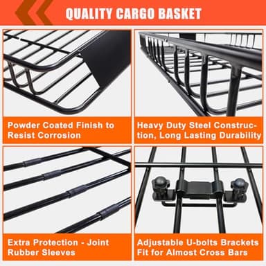 MeeFar Roof Rack Carrier Basket Universal Rooftop 65" X 39" X 6" Large Size Roof Rack + Waterproof Bag 20 Cubic Feet (51" 40" 17"), and Cargo Net with Attachment Hooks, Ratchet Straps - Image 6
