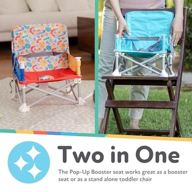 Nuby Easy Go Pop-Up Booster Seat with Removable Tray - 6+ Months - Portable Booster Seat for Floor for Indoor/Outdoor Use - 3-Point Safety Adjustable Straps - Includes Travel Bag - Safari - Image 4