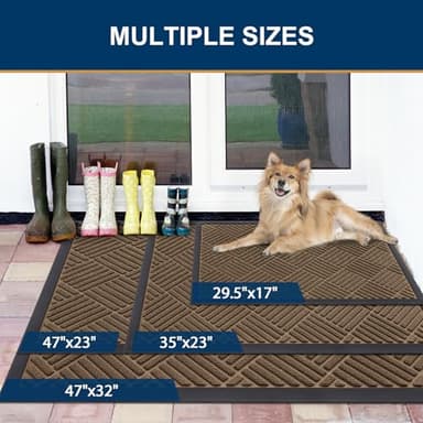 Smiry Front Door Mat Outside Entrance, Heavy Duty Outdoor Indoor Natural Rubber Doormat, Non Slip, Trap Dirt and Moisture, Easy Clean, Low Profile Patio Porch Entryway Mat, 35x23, Brown - Image 2
