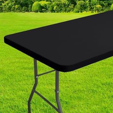 homing Rectangle Table Cloth Cover, Waterproof Polyester Elastic Fitted Tablecloth, Fits for 6 Foot Folding Tables, Washable Table Protector for Picnic, Camping, Outdoor (Black, 30" x 72") - Image 1