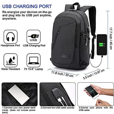 WENIG Anti-Theft Travel Laptop Backpack with USB Charging Port Lock,Water Resistant Slim Work Computer Bag for Men College Bookbags Fits 15.6 Inch Laptop - Image 2