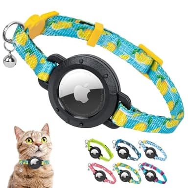 azuza AirTag Cat Collar Breakaway, Integrated Cat Collar with Air Tag Holder Safety Lightweight GPS Tracker Holder for Cats, Lemon, Cats (8-12inch) - Image 1