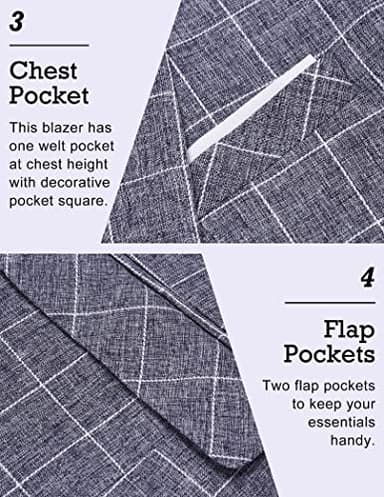 COOFANDY Men's Blazer Casual Sport Coats Slim Fit One Button Suit Jacket Lightweight Sports Jacket (Plaid Blazer - Blue,XX-Large) - Image 4