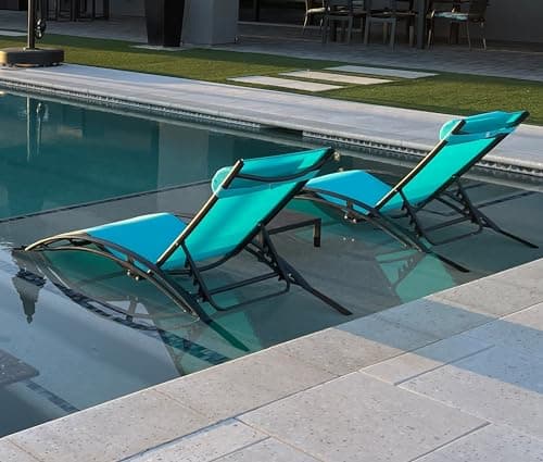 Purple Leaf Patio Chaise Lounge Set of 3 Outdoor Lounge Chair Beach Pool Sunbathing Lawn Lounger Recliner Chiar Outside Tanning Chairs with Arm for All Weather, Side Table Included, Turquoise Blue - Image 1