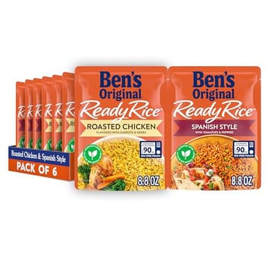 BEN'S ORIGINAL Ready Rice Roasted Chicken and Spanish Style Flavored Rice Variety Pack, Easy Dinner Sides, 8.8 OZ Pouch (Pack of 6) - Image 1