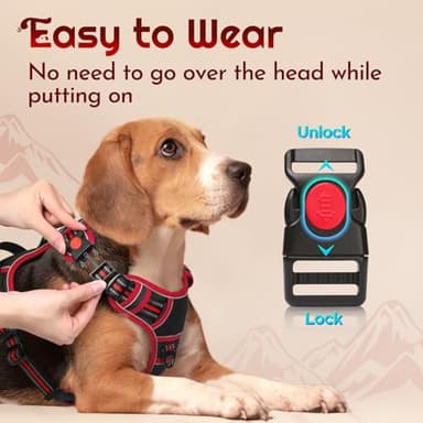 Eagloo Dog Harness for Large Dogs, Easy Wearing with 3 Buckles, Adjustable No Pull Pet Harness with 2 Rings for Walking, No Chock Reflective Soft Padded Vest with Control Handle, Black & Red, L - Image 2