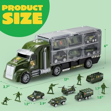 JOYIN 25 in 1 Green Military Big Truck Toys, Army Men Tanks Set with Soldier Men, Mini Battle Car Toy in Carrier Truck with Lights and Sounds, Gifts for Toddler Kids Boys Ages 3+ - Image 7