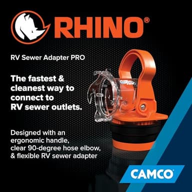 Camco Rhino RV Sewer Adapter PRO - Clear Sewer Hose Elbow with Drain Lock Adapter - Includes Ergonomic Handle & Flexible Adapter (39730) - Image 6