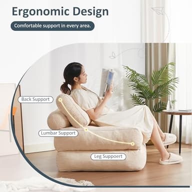 Afuson Folding Chair Bed, Futon Sofa, Floor Couch for Adults Chair for Living Room, Lounge Sofa, Convertible Sofa Bed, Small Couches for Small Spaces, Beige - Image 4