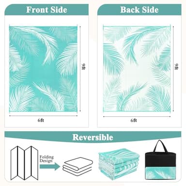 Pauwer Waterproof Outdoor Rug 6x9, Reversible Plastic Straw Patio Camping Rug, Indoor Outdoor RV Mat Carpet for Deck, Camper, Porch, Balcony, Backyard, Picnic, Leaf Light Blue - Image 2