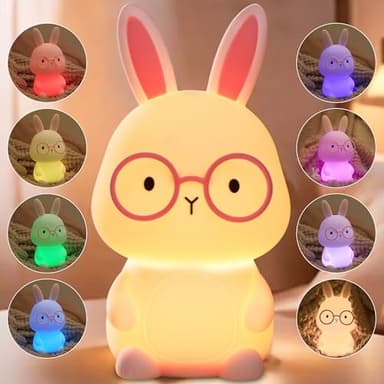 Bunny Lamp for Kids,Rabbit Night Light with Color Changing, Rechargeable LED Nightlight for Easter Gift,Silicone Bedside Touch Lamp,3 Levels Dimmable/Timmer Nursery Bedroom Light, Baby Room Decor - Image 1