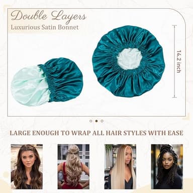 Satin Bonnet Silk Bonnet Hair Bonnet for Sleeping-Slouchy Beanie Hat Satin Sleep Cap for Women's Natural & Curly Hair(Blue Zircon) - Image 4