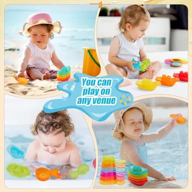 Bath Toys, 11PCS | Mold Free Baby Bath Toys for Toddlers with Bath Boats | Countable Spoons with Number | Easy-Grip, Floating and Drain Water | Color Recognition & Stacking Skill | Baby Water Pool Toy - Image 7