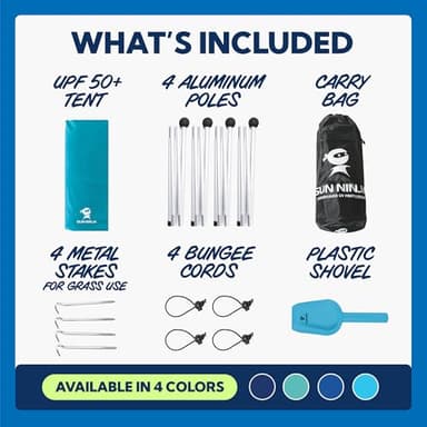 SUN NINJA Beach Tent Sun Shelter UPF50+ - Easy Pop Up Beach Canopy - Outdoor Shade for Camping Trips, Fishing, Backyard Fun Picnics - Sand Shovel, Ground Pegs & Stability Poles - Image 5