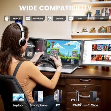 KEFEYA 15.6" Laptop Screen Extender, Includes Power Bank, FHD 1080P IPS Triple Laptop Monitor Extender for 13-17" Laptops, Plug & Play with HDMI/USB-A/TYPE-C/Hub, Compatible with Windows, Mac, Android - Image 8