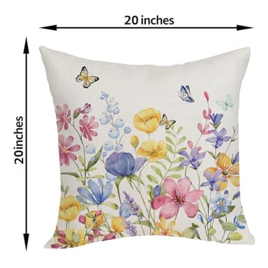 OFIRD Spring Pillow Covers 20x20 Pack of 2 Colorful Floral Butterfly Throw Pillow Covers,Spring Summer Floral Pillowcase Rustic Farmhouse Decorative Linen Cushion Case for Home Sofa Indoor,Outdoor - Image 2