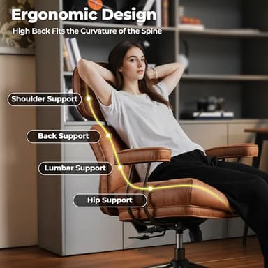 ovios Ergonomic Home Office Chair, Mid-Century Modern Faux Leather Chairs with Thickened Cushions, Comfy High Back Swivel Rolling Executive Computer Armchair (Brown, Suede Leather) - Image 3