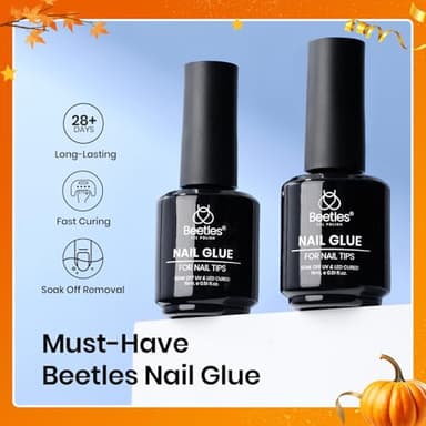 beetles Gel Polish 9 In 1 Gel Nail Glue for Clear Acrylic Nail Tips 2 Pcs 15ml Long Lasting Nail Gel Kit for False Nails Tips, Base Blooming Nail Gel, Fall Halloween Nails, U V Light Required - Image 2