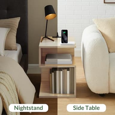 ODIKA Night Stand Set of 2 for Bedroom Beside Table with Charging Station Wood Nightstand with Storage, End Table with USB Ports and Outlets (Natural w/Charging Combo) - Image 2