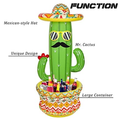 Triumpeek 55" Inflatable Cactus Cooler, Fiesta Cactus Ice Bucket Wearing Sombrero for Summer Swimming Pool Hawaiian Themed Party Supplies, Cinco de Mayo Party Cooler Decor - Image 3