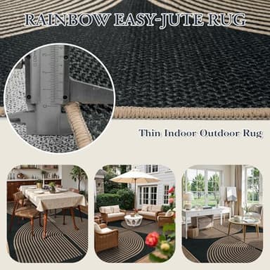 Lahome Modern Rainbow Easy Jute Outdoor Carpet, Washable Rugs 9x12 for Living Room Patio Large Farmhouse Indoor Outdoor Carpet, Contemporary Black Dining Room Rugs for Under Table Office Backyard - Image 3