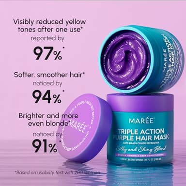 MAREE Purple Hair Mask – Toner for Blonde Hair – Purple Conditioner for Orange Brassy Bleached Highlighted – Grey, Silver, Ash Color Treated – Keratin Hair Care & Biotin – Matizador Para Cabello Rubio - Image 6