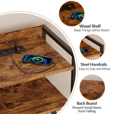 Furnulem Night Stand with Charging Station and Led Light, 4 Drawer Dresser for Bedroom, Small Nightstand Bedside Table, Fabric Bins, Metal Frame, Wood Shelf, Side Furniture(Rustic Brown) - Image 4