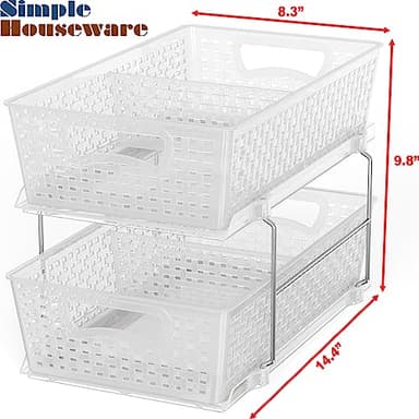 Simple Houseware 2 Tier Bathroom Organizer Tray Pull-Out Sliding Drawer/Under-Sink Storage, Clear - Image 2