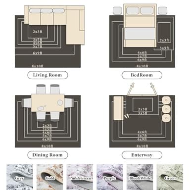 FinRèc 6x9 Rugs for Living Room, Washable Vintage Floral Bedroom Rug, Non-Slip Low Pile Area Rug, Ultra-Thin Foldable Accent Indoor Carpet for Kitchen Dining Room Kids Room Home Office - Green - Image 8