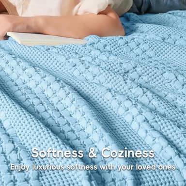 David's Home 100% Cotton Waffle Blanket Queen Size, Lightweight Breathable Soft Cooling Blanket for All Seasons, Gift for Women, Aesthetics Home Decor for Couch Sofa Bedding,Sky Blue,90x90 - Image 7