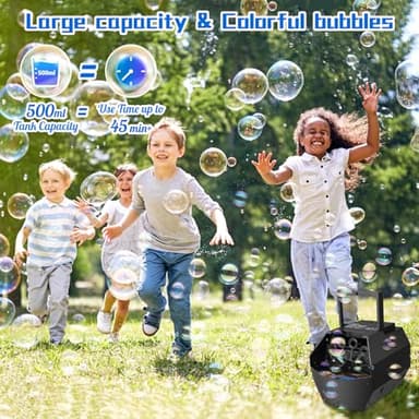 Theefun Bubble Machine: 500ML Automatic Bubble Blower Max 15000 Bubbles per Min for Kids and Toddlers, Battery or USB Operated Portable Bubble Maker for Parties Weddings Birthday Black - Image 3