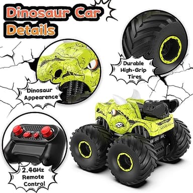 ScharkSpark Remote Control Car, 2.4GHz Monster Trucks for Boys Girls with Light, Sound & Spray, Stunt Car Toys Gift for Kids 3 4 5 6 7 8, 4WD All Terrain RC Cars for Toddlers with 2 Batteries - Image 5
