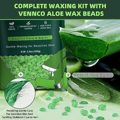 VENNCO Waxing Kit for Women Men - Premium Digital Wax Melt Warmer Kit for Sensitive Skin Coarse Hair Removal - 14oz Hard Wax Beads & Silicone Liner - for Bikini Brazilian Body Face Leg - Home Wax Kit - Image 3