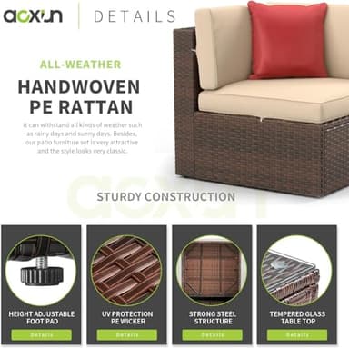 Aoxun 8PCS Patio Furniture Set with 40" Fire Pit Table Outdoor Sectional Sofa Sectional Wicker Furniture Set with Coffee Table for Patio Garden(8 PCS Brown) - Image 3