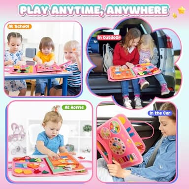 URMYWO Toddler Busy Board - Busy Book Montessori Toys for 1 2 3 4 Year Old - Preschool Learning Activities with Alphabet Number Animal, Educational Travel Toys Birthday Gifts for Kids - Image 7