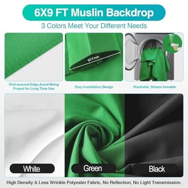 EMART 8.5 x 10 ft Backdrop Support System, Professional Photography Lighting Kit with 50W LED Blub, 6 * 9ft Backdrop *3, Reflector,Umbrellas&Softbox Lighting Kit for Studio, Portrait, Video Shooting - Image 7