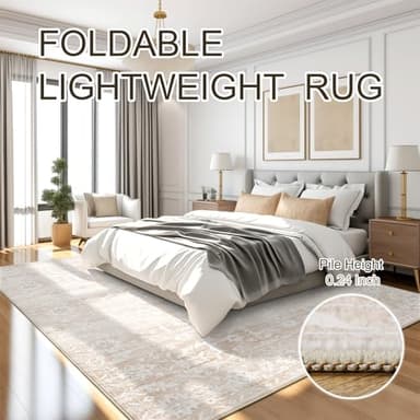 Soalmost 8x10 Area Rugs for Living Room, Stain Resistant Washable Rugs for Dining Room, Kitchen, Floral Vintage Non-Slip Thin Large Beige Rug - Image 6